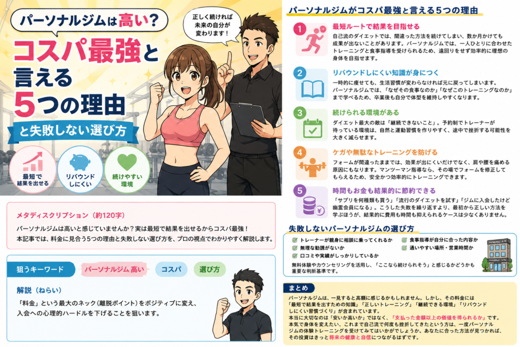 パーソナルジムは高い?コスパ最強と言える5つの理由
