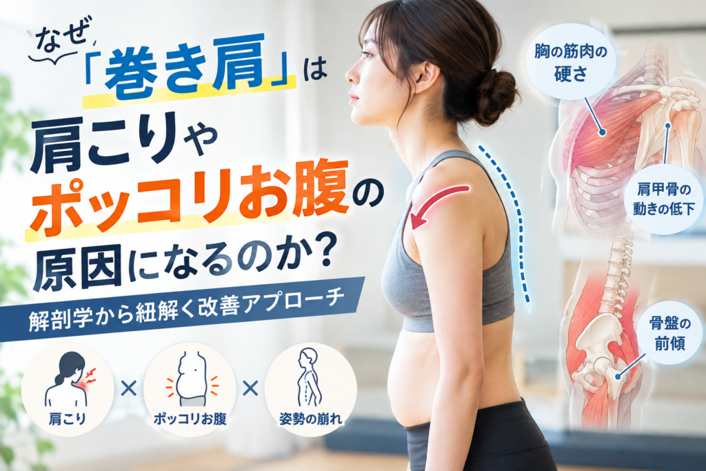 なぜ「巻き肩」は肩こりやポッコリお腹の原因になるのか?
